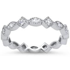 Art Deco Wedding Ring Marquise Simulated Cubic Zirconia 925 Sterling Silver